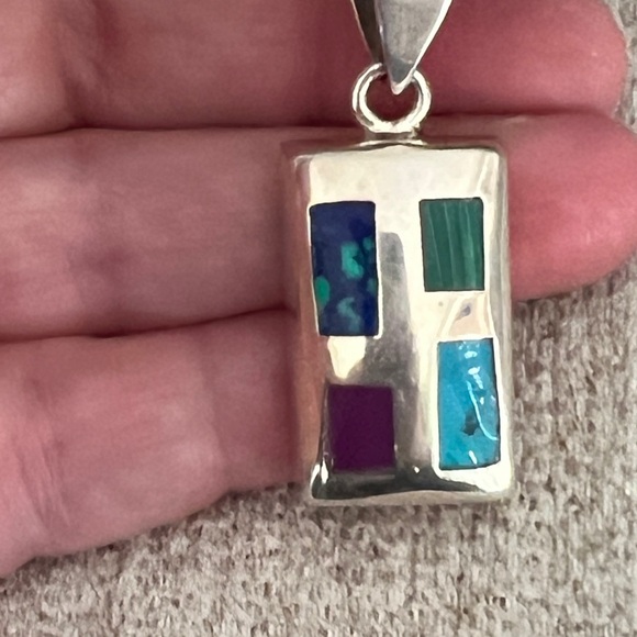 Silpada Sterling Silver Malachite Sugilite Turquoise Azurite Slide Pendant 16" - Picture 4 of 6